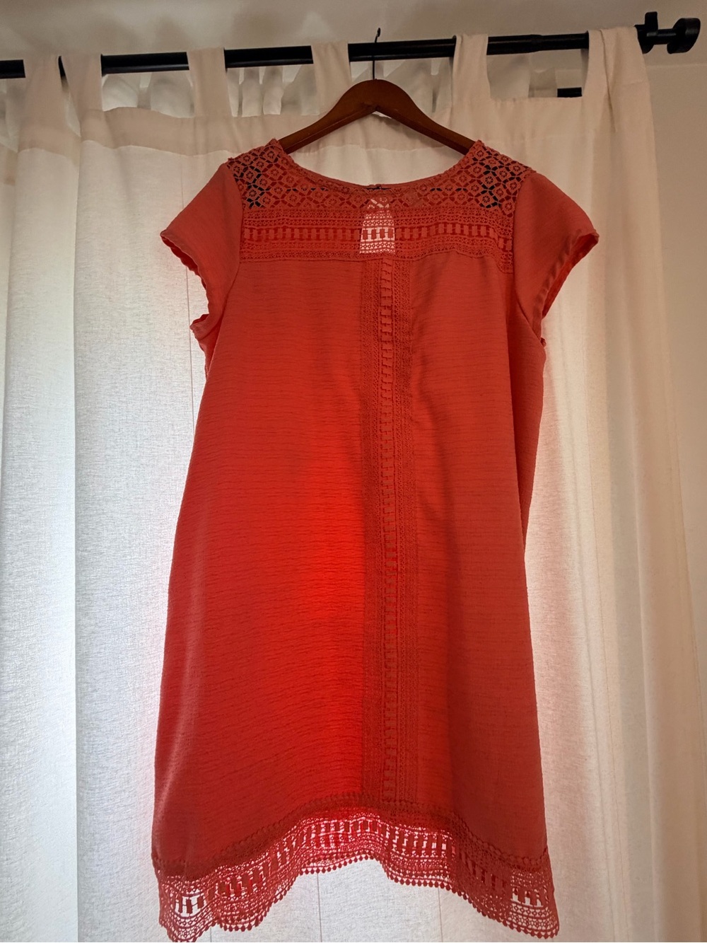 Xhilaration Crochet Trim Tunic Shift Dress in Coral